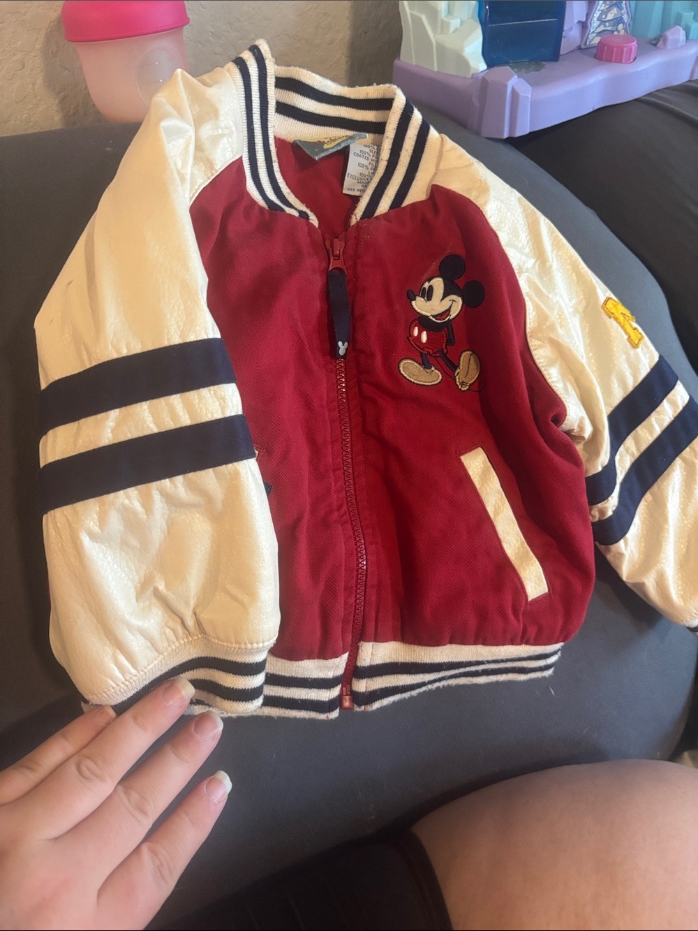 Disney Red and Cream Mickey Mouse Kids Puffer Bomber Jacket